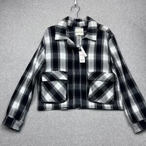 NWT Lucky Brand Cozy Plaid Flannel Shacket Jacket L Cropped Chore Coat Cabincore